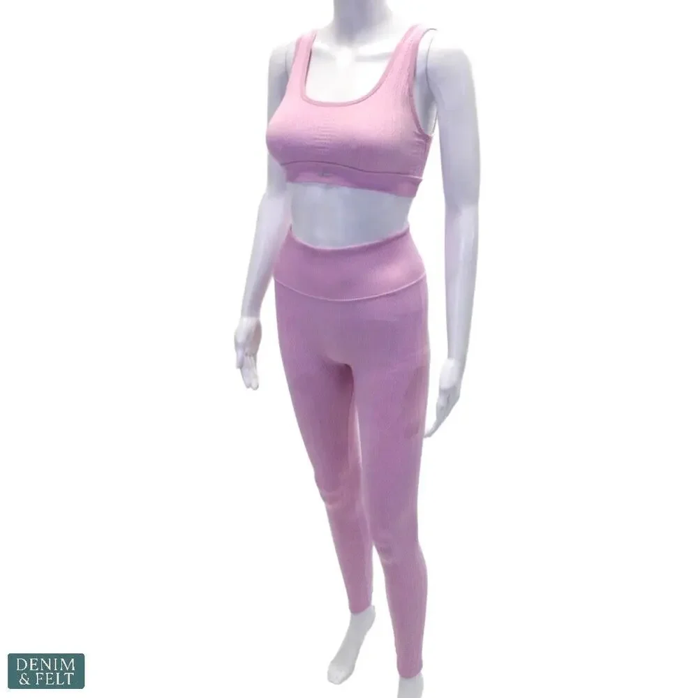 Alo Yoga‎ Seamless Cable Knit Bra & High-Waist Legging Set Sugarplum Pink Small